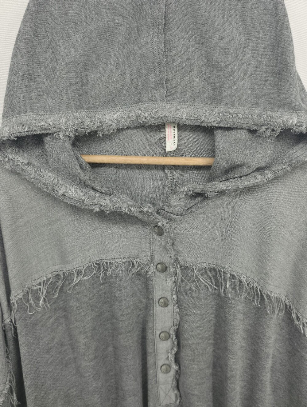 Free People Movement Windy Meadow Hoodie Heather Gray Frayed Oversized Large - Picture 5 of 15